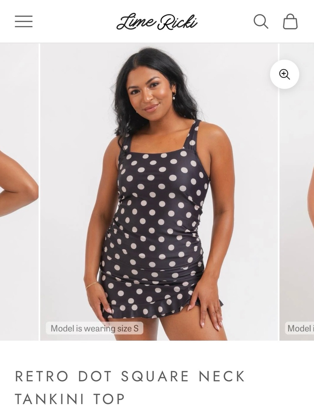 Lime Ricki Black Tankini Top with Cream Polka Dots